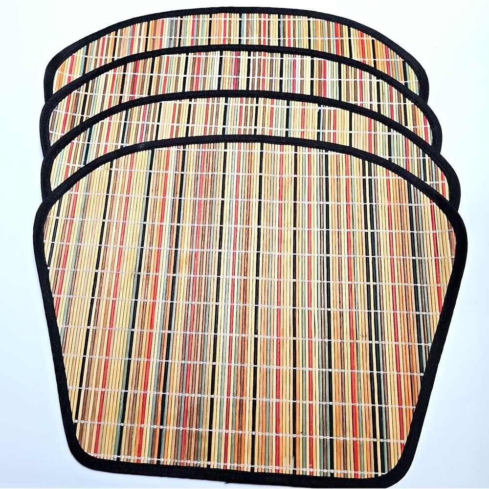 Set of 4 Multicolor Bamboo Striped Woven Placemats 18 in x 14 in Trapezoid Shape